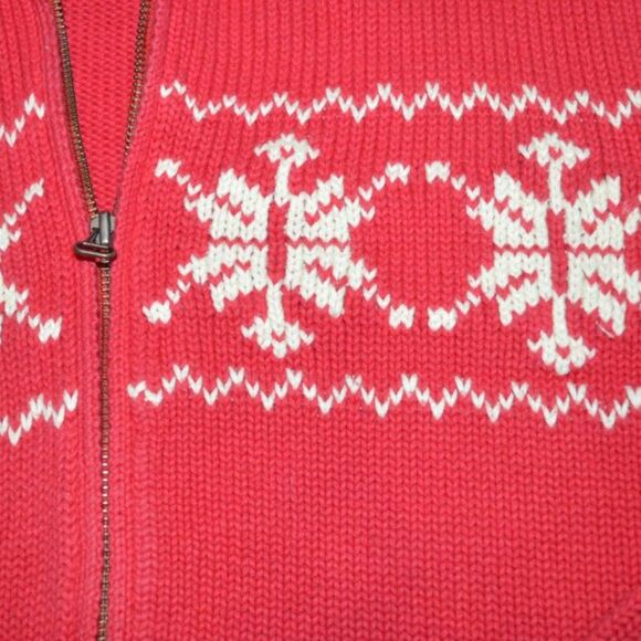 Vintage Lands' End Full Zip Wool Fair Isle Snowflake Christmas Cardigan Sweater - Picture 8 of 10